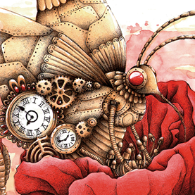 Vorschaubild für Portfoliobeitrag "Mechanical Butterfly", private analoge Illustration