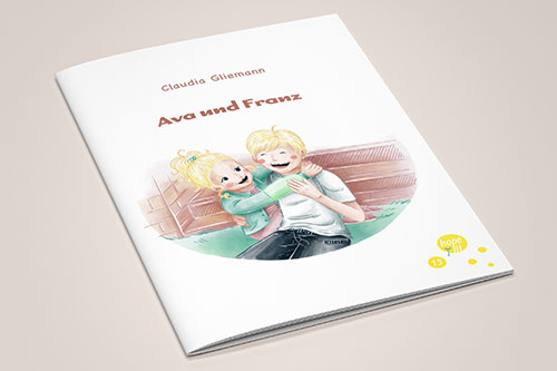 Covergestaltung, Coverillustration Ava und Franz, Ava umarmt Franz, Kinder, Kinderbuchillustration